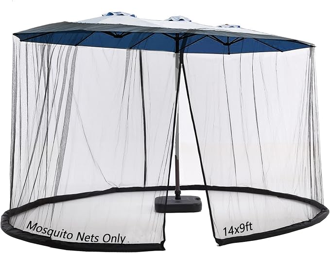 Mosquito Netting For 13/14/15FT Patio Umbrella Double-Sided, Screen Walls Zipper Double Door Black