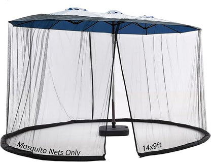 Mosquito Netting For 13/14/15FT Patio Umbrella Double-Sided, Screen Walls Zipper Double Door Black