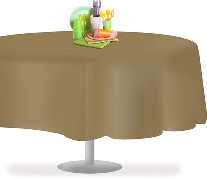 Grandipity 12 Pack Premium Disposable Plastic Tablecloth 84" Inch Decorative Round Table Cover - Gold