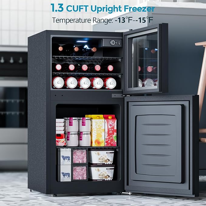 COWSAR 2.6 Cu.Ft Beverage Refrigerator & Mini Fridge with Freezer - Glass Door, Reversible Design, Adjustable Thermostat for Dorm, Office, Bedroom