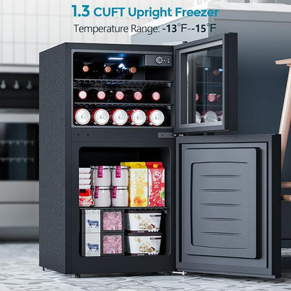 COWSAR 2.6 Cu.Ft Beverage Refrigerator & Mini Fridge with Freezer - Glass Door, Reversible Design, Adjustable Thermostat for Dorm, Office, Bedroom