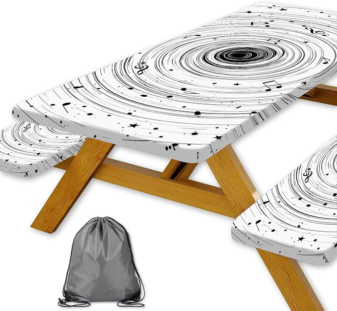 Picnic Table Cover with Bench Covers Camping Essentials Abstract Art Cosmic Vortex Pattern Waterproof Oilproof Fitted Camping Tablecloth Cover with Elastic Edge for Indoor Outdoor 3 PCS 30x72 Inch