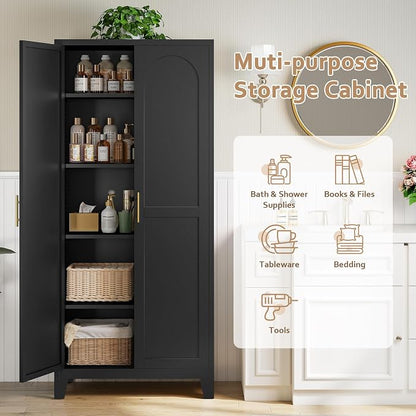 Zevemomo 71" Metal Pantry Cabinet, Tall Metal Storage Cabinet for Kitchen | Steel Cabinet with 2 Doors and 4 Adjustable Shelves, Freestanding Cupboard for Kitchen, Bathroom, Dinning Room or Laundry