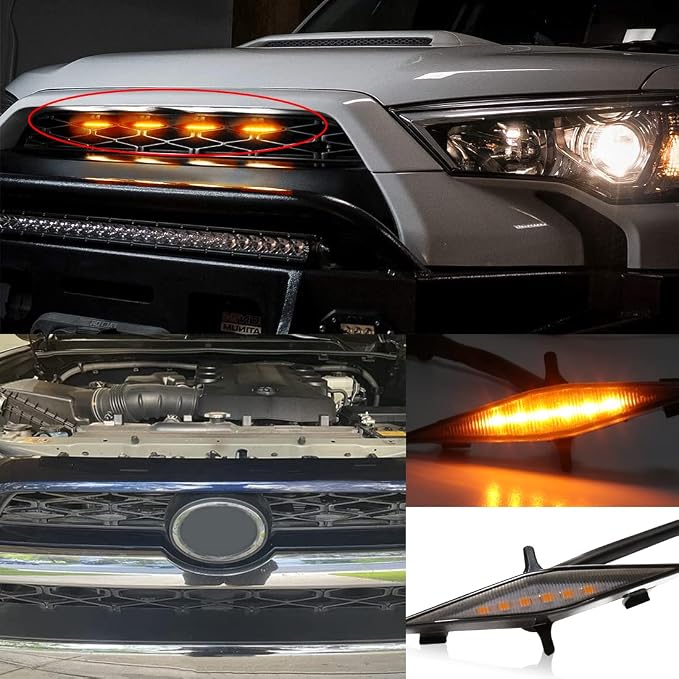 Amber Grille Lights for 4Runner TRD Pro 2014-2023, Smoked Shell LED Grill Light for 4Runner TRD Off-Road, Limited, SR5 2014-2019 with Fuse