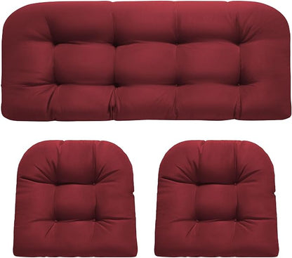 DANGHOOGY Wicker Chair Cushions, Waterproof Outdoor Loveseat Cushions for Patio Furniture, Tufted Wicker Furniture Cushions, 1 Loveseat and 2 U-Shaped Cushions, Red