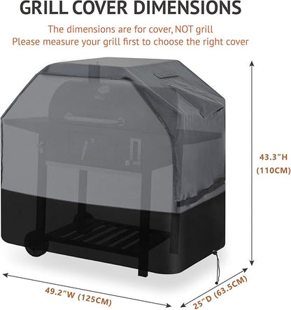 Heavy Duty Grill Cover 49 Inch, 600D Oxford Water Resistant UV & Fade Resistant BBQ Cover for Weber Char-Broil Dyna Glo Nexgrill Charcoal Gas Grill (49”W x 25”D x 43”H, Gray/Black)