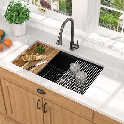 32x19 Inch Granite Composite Kitchen Sink - Matte Black Undermount Workstation Classic Quartz Under Counter Single Bowl All-In One Sinks for Kitchen #TLGU-132