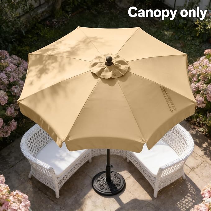 MASTERCANOPY Valance Patio Umbrella 9 ft Replacement Canopy for 8 Ribs-Khaki Canopy Only