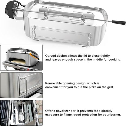 onlyfire Multi-Purpose Stainless Steel Rotisserie Ring and Pizza Combo Kit | Fits for Weber Traveler Portable Gas Grill, Turns Your Grill Into A Simple Pizza Oven