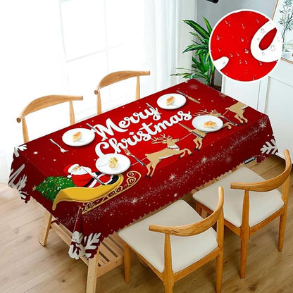 Swono Santa Claus 52"X70" Oblong Table Cloth Christmas Santa On Sleigh Snowflakes Wrinkle Free Table Cover Farmhouse Tablecloth for Home Restaurant Picnic Indoor Outdoor Dining, Red