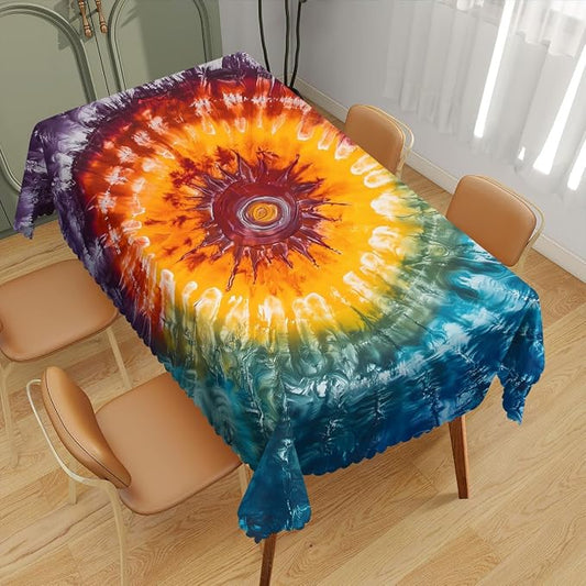Tie Dye Table Cloth Rectangle Tables Hippie Colorful Swirls Rainbow Art Rectangle Kitchen Table Cover Oblong Tablecloth for Dining Table Buffet Parties Patio Camping 52" x 70" 4-6 Seats