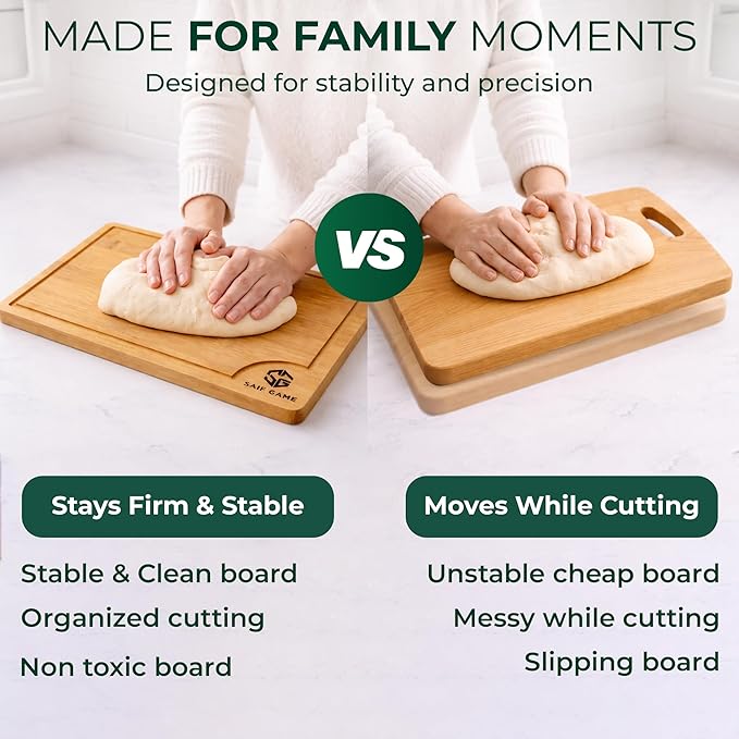 Bamboo Cutting Board Set of 3 – Non-Toxic, Eco-Friendly Bread & Meat Kitchen cutting Boards with Deep Juice Groove & Non-Slip Feet (9x5.9, 12x7.87, 14.96x10)