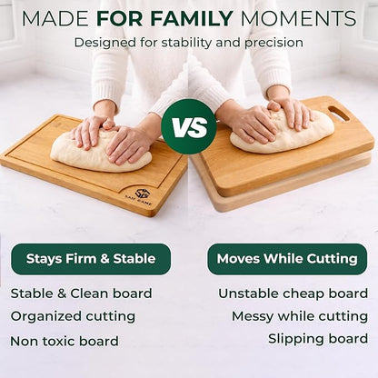 Bamboo Cutting Board Set of 3 – Non-Toxic, Eco-Friendly Bread & Meat Kitchen cutting Boards with Deep Juice Groove & Non-Slip Feet (9x5.9, 12x7.87, 14.96x10)
