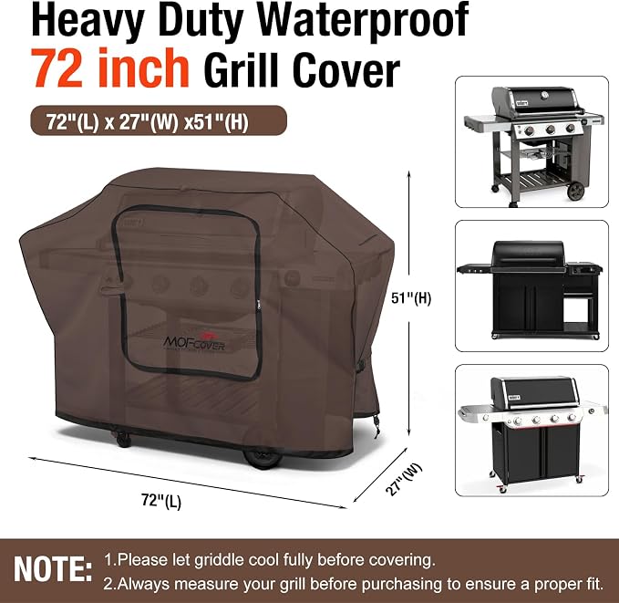 Exclusive Foldable 72 inch Grill Cover, 600D Heavy Duty Large Outdoor BBQ Cover for 6 Burners Grill Weber Nexgrill CharBroil Monument, Coffee