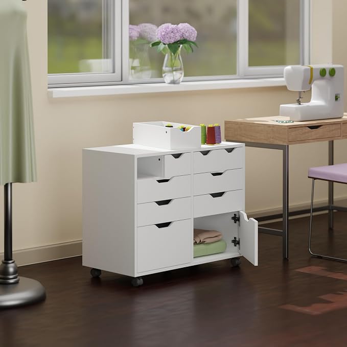 Winsome Halifax Tall Mobile Storage Cabinet, White, 2 Door 4 Drawer | Stylish & Functional Home Storage Cabinet for Filing, Kitchen Organization, Moveable Furniture for Office, Apartments
