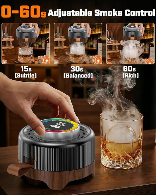 Electric Whiskey Smoker Kit with Adjustable Smoke Control (0–60s), Cocktail Smoker Kit with 6 Wood Chips, No Butane Needed, Old Fashioned Smoker Kit, Bourbon Gifts for Men, Wood Grain