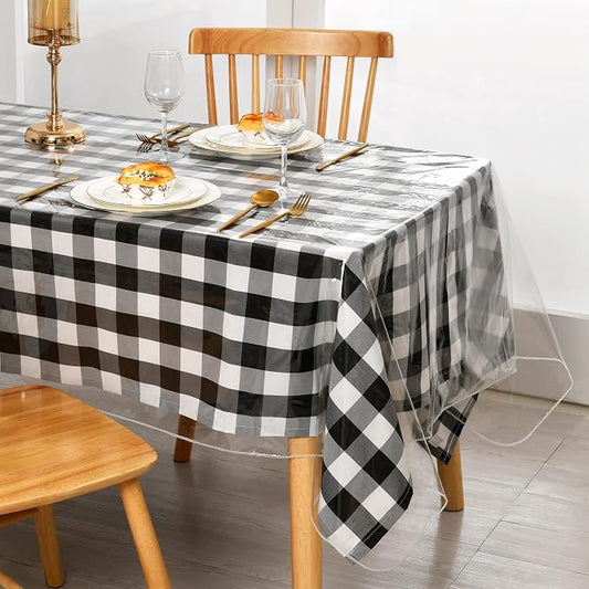 XWZO Clear Plastic Tablecloth Rectangle - 100% Waterproof Oilproof Stain Resistant Wipeable Vinyl Table Cloth, Transparent Cover Protector for Dining, Parties, 60 x 140 Inch