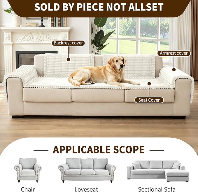 Leakproof Couch Cover for Dogs, Non Slip Washable Sofa Protector | Stain-Resistant Window Seat Cushions Chair Mat Car Seat Cover for Kids Pets (Off-White 27.6" x 82.7")