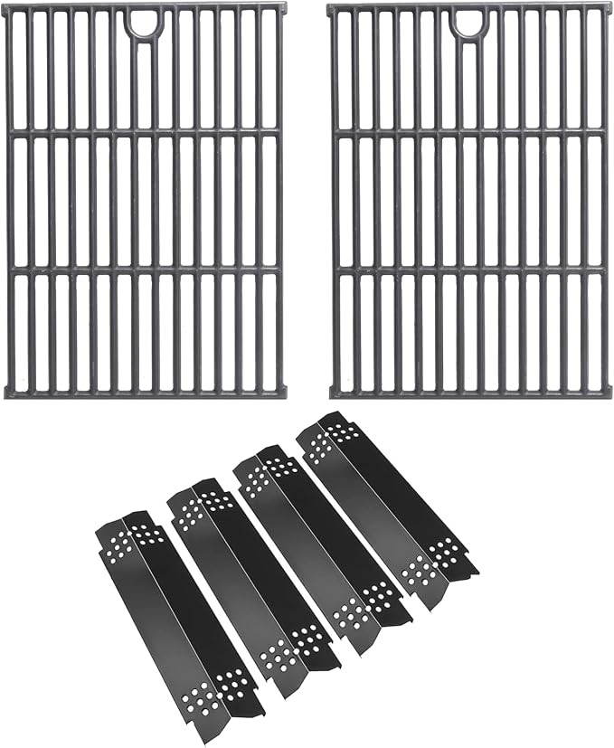 LS'BABQ Grill Replacement Parts for Nexgrill 4 Burner 720-0925 720-0925P 720-0925PG Gas Grill, 4 Pack Porcelain Steel Heat Plates Flame Tamer and 2 Pack Cast Iron Grill Grates
