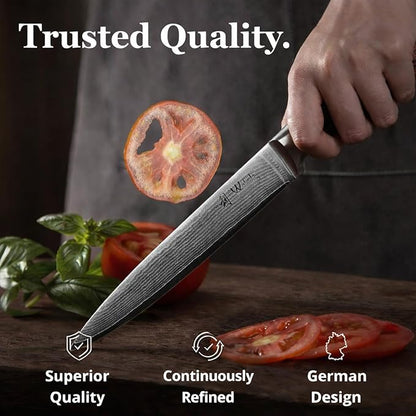 Wakoli EDIB Damascus Meat Knife – 7-Inch Japanese-Style Kitchen Knife for Meat, BBQ, and Roasts, 67-Layer Damascus Steel Blade with VG10 Core, Ergonomic Pakkawood Handle – Carving Knife in Gift Box