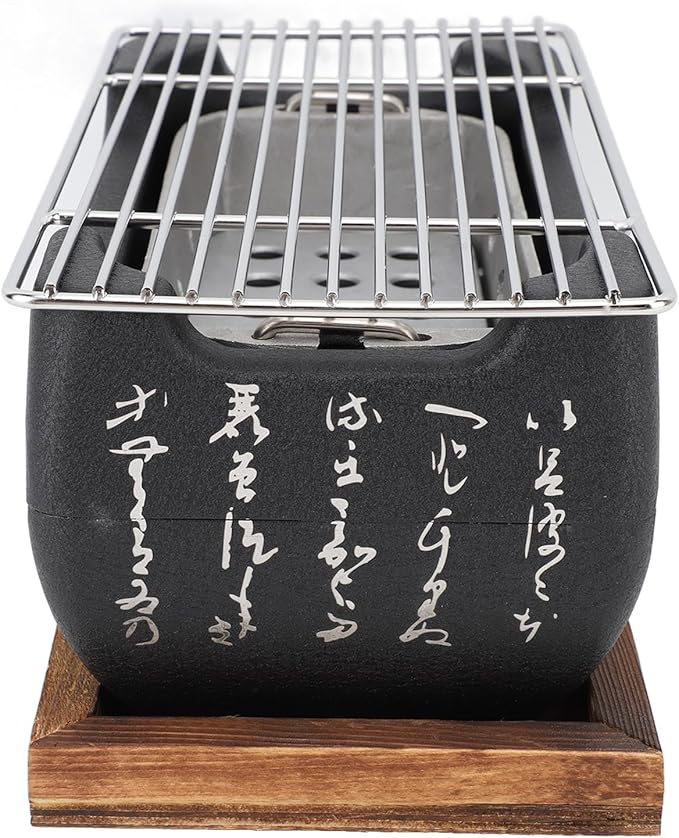 Japanese BBQ Grill Stove Charcoal Barbecue Stove Rectangle Calligraphy Quick Heating Aluminium Alloy Wire Grill Base for Camping (M)