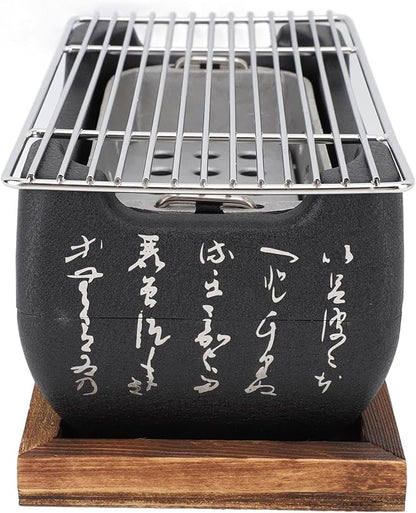 Japanese BBQ Grill Stove Charcoal Barbecue Stove Rectangle Calligraphy Quick Heating Aluminium Alloy Wire Grill Base for Camping (M)