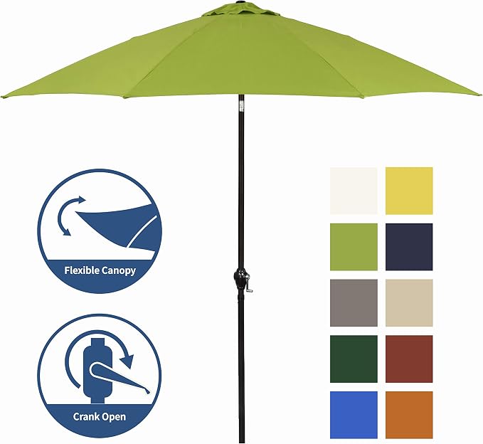 Sunline 9 ft Patio Umbrella with Crank & Push Button Tilt, Outdoor Market Umbrella with UV Protection & Wind Vent and Fiberglass Ribs, Metal Frame for Deck, Pool & Table, Lime
