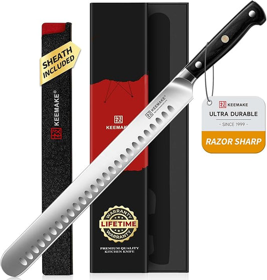 KEEMAKE Brisket Knife, 12‘’ Carving & Slicing Knife with Ergonomic Handle, German High-Carbon Steel, Sheath Included, Razor Sharp for Meat, Roasts, BBQ, Turkey, Grilling Gifts for Men