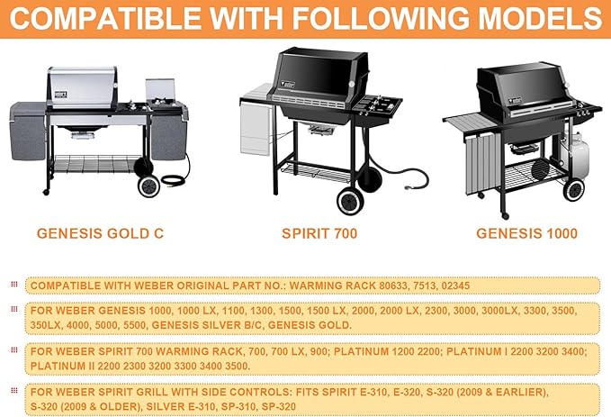 7513 Grill Warming Rack for Weber Genesis 1000 Parts Genesis 1000-5500, Genesis Silver/Gold C & B, 80633 Raised Grill Rack for Weber Spirit 700 Genesis Platinum Grill Stainless Steel 24.9"x4.7"