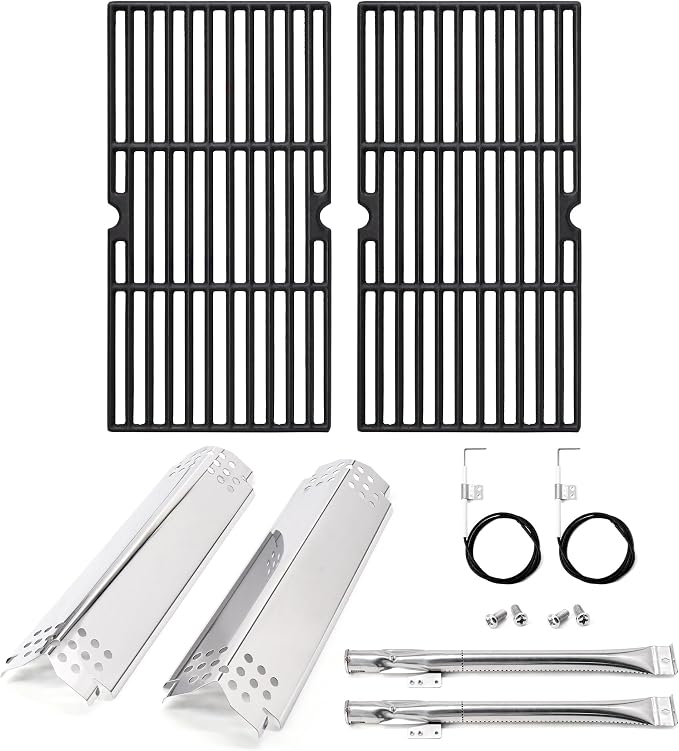 Grill Replacement Parts for Nexgrill 2 Burner 720-0864, 720-0864M, Cast Iron Grill Grates, Heat Plates, Burners and Igniters Kit for Nexgrill Parts 2 Burner