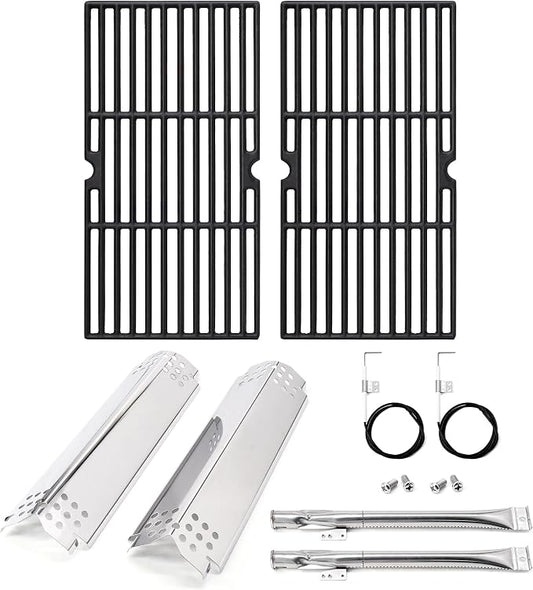 Grill Replacement Parts for Nexgrill 2 Burner 720-0864, 720-0864M, Cast Iron Grill Grates, Heat Plates, Burners and Igniters Kit for Nexgrill Parts 2 Burner