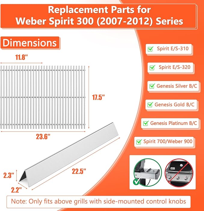 QuliMetal 7525 Grill Grates 7537 Flavorizer Bars for Weber Genesis Silver B/C,Genesis Gold Platinum B/C,Weber Spirit 300 with Side Knobs,Spirit 700,Grill Parts for Weber Spirit 900