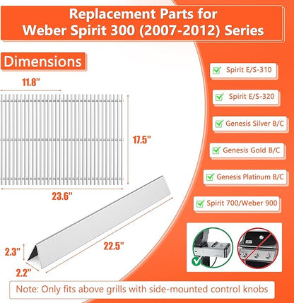 QuliMetal 7525 Grill Grates 7537 Flavorizer Bars for Weber Genesis Silver B/C,Genesis Gold Platinum B/C,Weber Spirit 300 with Side Knobs,Spirit 700,Grill Parts for Weber Spirit 900