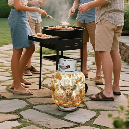 Fall Propane Tank Cover 20lb Highland Cow Gas Tank Cylinder Cover for Outdoor Easy to Install RV Gas Cylinder Storage Pocket for Yard Party RV Travel Trailer