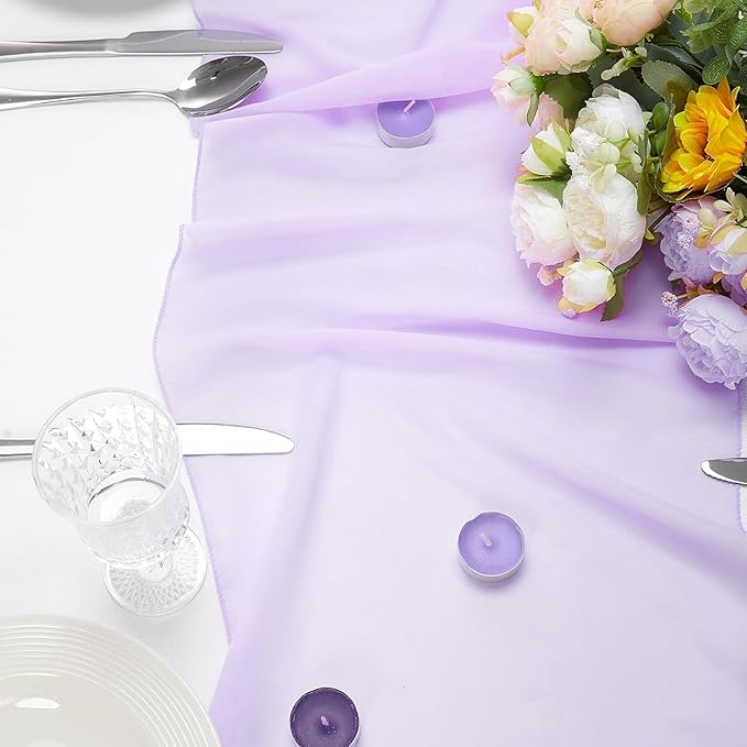 Purple Chiffon Table Runner 35x120 Inches 12 Pack Bulk for Wedding Graduation Party Bulk Table Decor