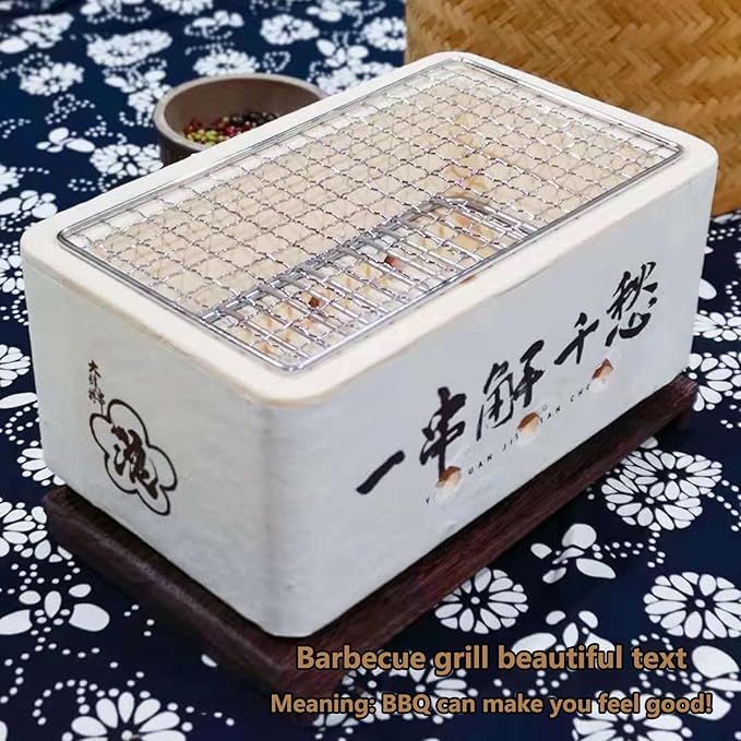 Hibachi Grill BBQ Foldable Barbecue Charcoal Grill Easy for Installation with Adiabatic Wood Board for Indoor and Outdoor Cooking Backyard Camping Picnics Beach