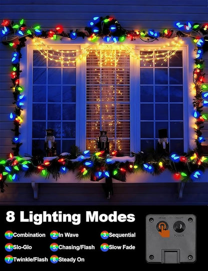 2 Pack Solar Christmas Lights Outdoor Waterproof C6 Strawberry LED String Lights 50 LEDs 23FT Solar Powered Fairy Lights for Garden Patio Yard Tree Wedding Holiday Decor