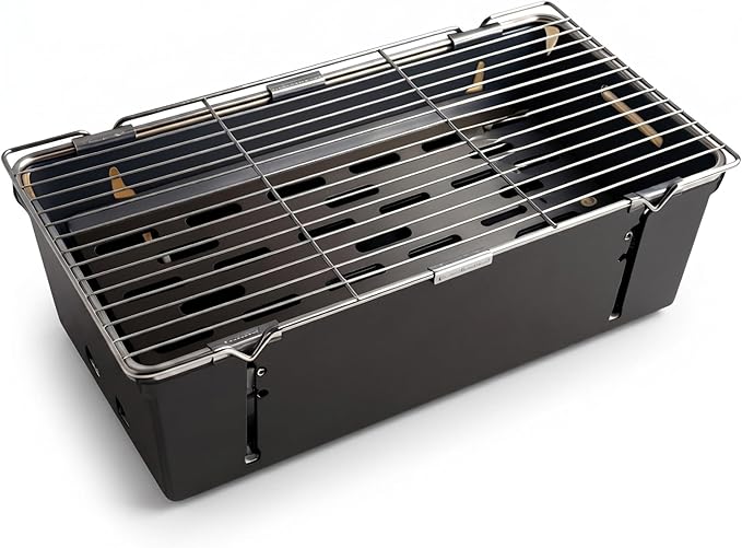 BBQ Charcoal Grill Portable Outdoor Fire Pit Grill Skewer Rack Folding Camping Grill Ideal (Dimensions: 17.7x6.7x5.5 inches) The sheet is 2mm thick and weighs 9.48 pounds