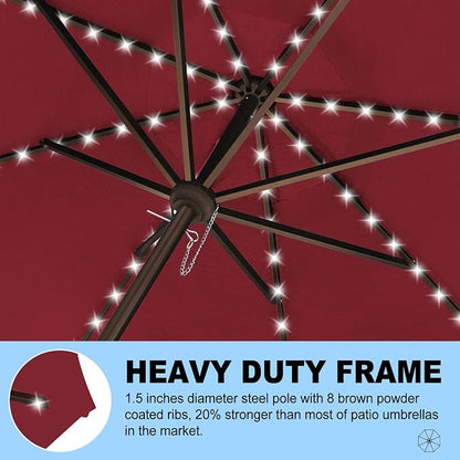Eurmax USA 10-Year-Non-Fading 10FT Outdoor Patio Market Umbrella with LED Lights,UPF50+ UV Resistant,Heavy Duty Commercial Grade,Crank Lift Design,Windproof Vented Top for Garden,Pool,Deck,Burgundy