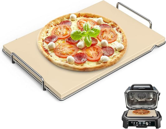 Outspark Pizza Stone with Grill Rack for Ninja Woodfire Outdoor Smoker XL OG800 OG900 Series Grill Accessories, Rectangle Pizza Baking Stone Set for Oven and Grill Baking