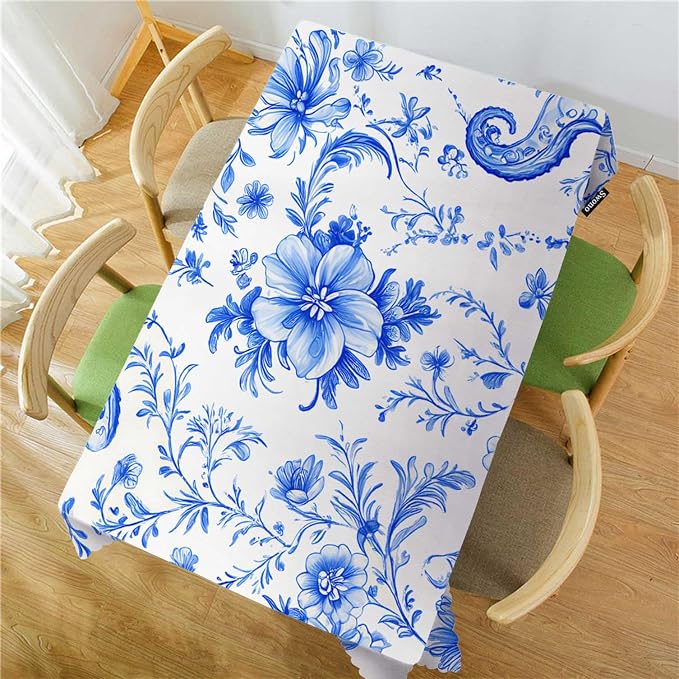 Swono Paisley Floral Blue Tablecloth Ethnic Batik Mandala Blue Decorative Table Cover Dining Tablecltoh for Kitchen, Party Banquet and Holiday Tablecloth, 52x70 Inch(4-6 Seats)
