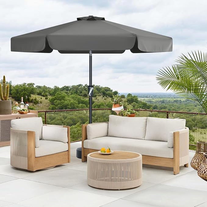 MASTERCANOPY 7.5ft Patio Umbrella with Valance, Crank & Tilt, Dark Gray | 6 ribs, UV/fade-resist, waterproof, vent, for garden/deck/yard/pool