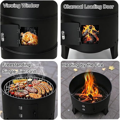 Charcoal Roast Duck Oven with Observation Window Steel Barbecue Grill with Various Accessories 360° Even Heating Triangular Stability for Roasting Duck, Turkey, Lamb, Pork, and Poultry