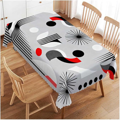 Swono 52x70 Inch Atomic Pattern Tablecloth Mid Century Atomic Geometric Farmhouse Dining Table Cloth Anti-Stain Talking Table Cover for Kitchen Dinning Room Coffee Store Red Grey