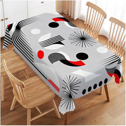 Swono 52x70 Inch Atomic Pattern Tablecloth Mid Century Atomic Geometric Farmhouse Dining Table Cloth Anti-Stain Talking Table Cover for Kitchen Dinning Room Coffee Store Red Grey