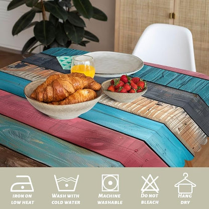 Wood Grain Table Cloth Rectangle Tables Rustic Vintage Colorful Rainbow Stripes Rectangle Tablecloth Picnic Table Cover BBQ Table Cloths Polyester for Kitchen Coffee 52" x 70" 4-6 Seats