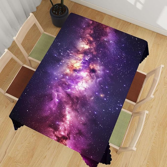 Galaxy Universe Decorative Rectangle Tablecloth Starry Night Sky Stars Rectangle Table Cover Anti-Oil Tablecloth for Dining Tables, Parties, Wedding and Banquet Decoration 52" x 70" 4-6 Seats
