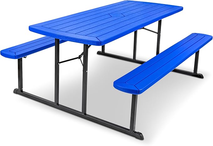 OEF Furnishings Heavy Duty Blow Molded Folding Picnic Table - Blue, Black Fram