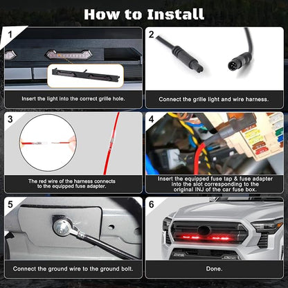 LED Grill Lights - 4PCS Front Grill Lights for Toyota Tacoma SR SR5 2024 2025 2026 with Fuse Adapter & Harness (Red Light with Smoked Shell)