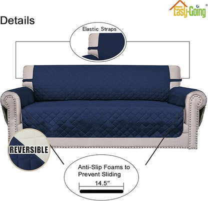 Easy-Going Reversible Couch Cover, 2 Cushion Sofa, Navy/Ivory | Oversized Loveseat Slipcover For Dogs, Water Resistant Mat, Living Room, Non-Slip Sofa Cover, Pet Friendly